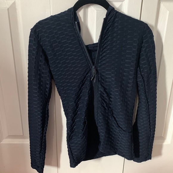 New Mix Navy Blue Form Fitting Zip Up Hoodie Size S/M - Picture 6 of 10